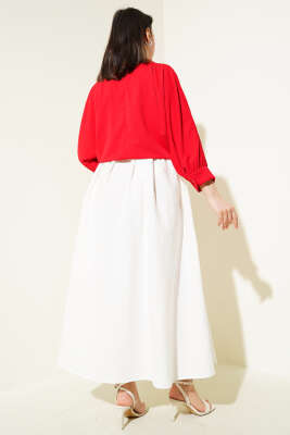 Kemer Tokası Detaylı Bluz Kırmızı - Thumbnail