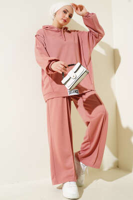 Pazarium - Balance Armalı Kapüşonlu Salaş İkili Takım Pudra