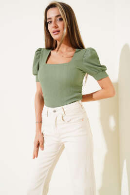 Pazarium - Kare Yaka Bluz Çağla Yeşil