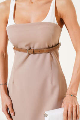 Kemerli Mini Elbise Vizon - Thumbnail