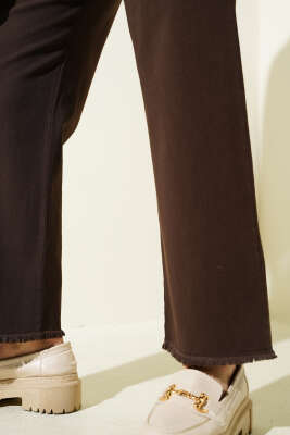 Bel Lastikli Püskül Paça Gabardin Pantolon Kahve - Thumbnail