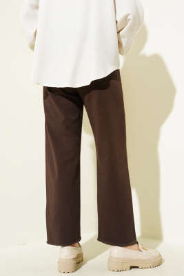 Bel Lastikli Püskül Paça Gabardin Pantolon Kahve - Thumbnail