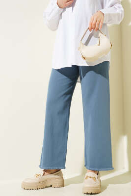 Bel Lastikli Püskül Paça Gabardin Pantolon İndigo - Thumbnail