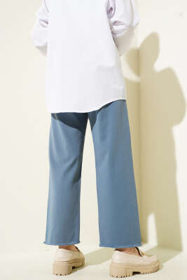 Bel Lastikli Püskül Paça Gabardin Pantolon İndigo - Thumbnail