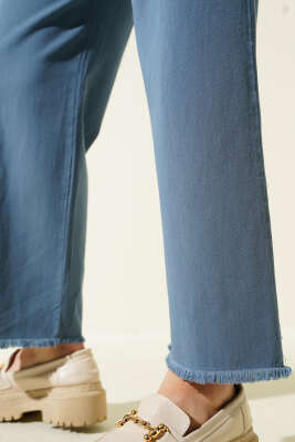 Bel Lastikli Püskül Paça Gabardin Pantolon İndigo - Thumbnail