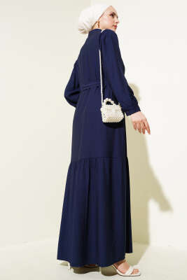 Boydan Düğmeli Volanlı Elbise Lacivert - Thumbnail
