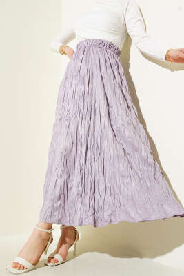 Pazarium - Deri Görünümlü Kırışık Etek Lila