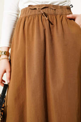 Çift Cepli Beli Lastikli Etek Taba - Thumbnail