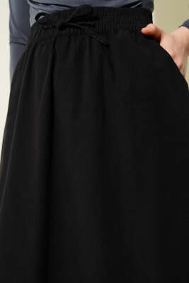 Çift Cepli Beli Lastikli Etek Siyah - Thumbnail