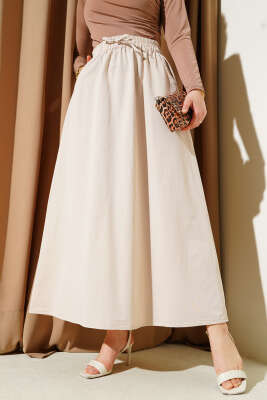 Çift Cepli Beli Lastikli Etek Bej - Thumbnail