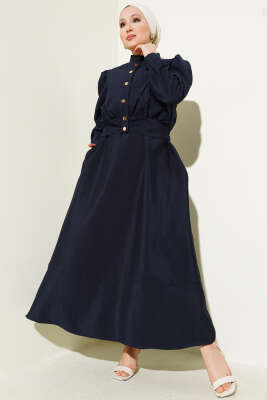 Pazarium - V Alerli Ceketli Jile İkili Takım Lacivert