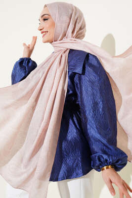 Pazarium - Vintage Desenli Soft Şal Pudra -12