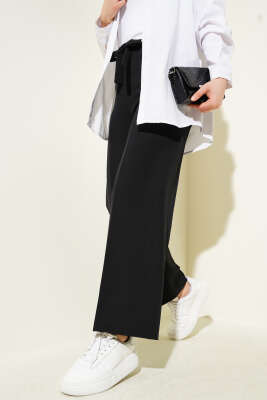 Kendinden Kuşaklı Dabıl Pantolon Siyah - Thumbnail