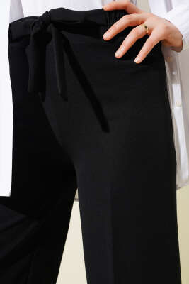 Kendinden Kuşaklı Dabıl Pantolon Siyah - Thumbnail