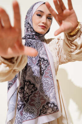 Pazarium - Çiçekli Motifli Soft Şal Bej