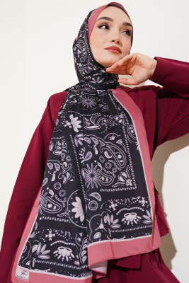 Pazarium - Retro Desen Kenar Şeritli Şal Yavru Ağzı