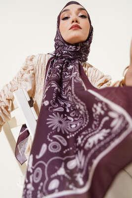 Pazarium - Retro Desen Kenar Şeritli Şal Acı Kahve