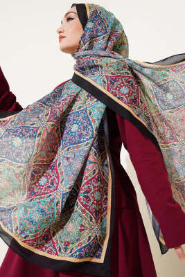 Pazarium - Sarmal Çiçek Desen Şal Siyah