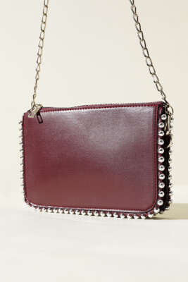 Pazarium - Zımbalı Zincir Askılı Çanta Bordo