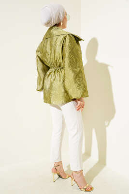 Bel Lastikli Balon Kol Jakar Ceket Yağ Yeşili - Thumbnail