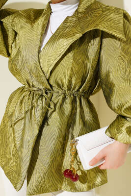 Bel Lastikli Balon Kol Jakar Ceket Yağ Yeşili - Thumbnail