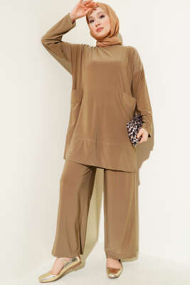 Pazarium - Çift Cepli Basic Sandy İkili Takım Camel