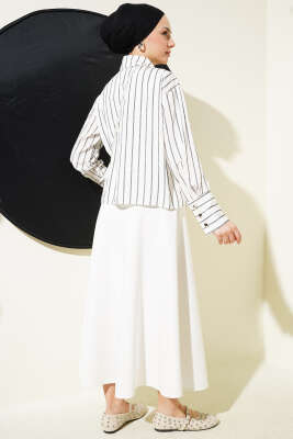 Kalp Düğmeli Önü Büzgülü Kısa Gömlek Beyaz - Thumbnail