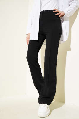 Tek Düğmeli Çımalı Pantolon Siyah - Thumbnail