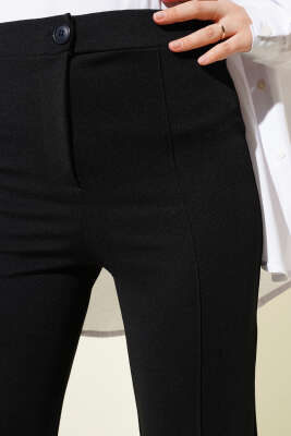 Tek Düğmeli Çımalı Pantolon Siyah - Thumbnail