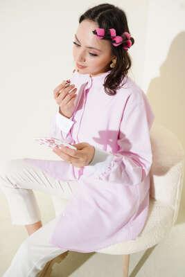 Pazarium - Çizgili Pelerinli Gömlek Pembe