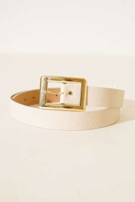 Pazarium - Geniş Dikdörtgen Tokalı Kemer Bej