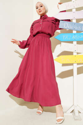 Pazarium - Yatay Pile Detaylı Etekli İkili Takım Burgonya