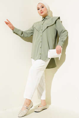 V Detaylı Gömlek Çağla Yeşili - Thumbnail