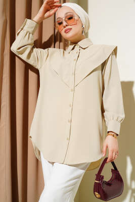 Pazarium - V Detaylı Gömlek Bej