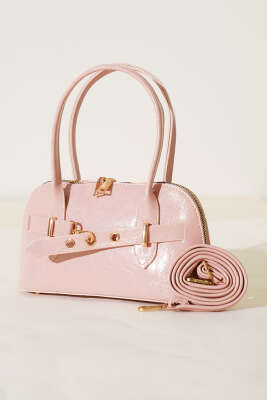 Kanca Detaylı Fermuarlı Rugan Çanta Pudra - Thumbnail