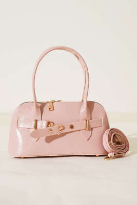 Kanca Detaylı Fermuarlı Rugan Çanta Pudra - Thumbnail