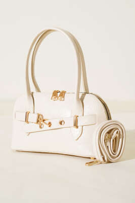 Kanca Detaylı Fermuarlı Rugan Çanta Krem - Thumbnail