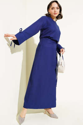 Pazarium - İp Bağcıklı Etekli Basic İkili Takım Lacivert