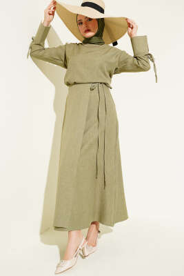 Pazarium - İp Bağcıklı Etekli Basic İkili Takım Haki