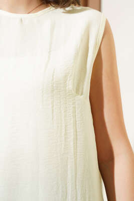 Kolsuz Bisiklet Yaka Uzun İçlik Ekru - Thumbnail