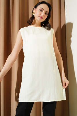 Kolsuz Bisiklet Yaka Uzun İçlik Ekru - Thumbnail