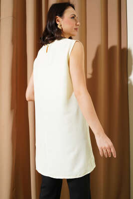 Kolsuz Bisiklet Yaka Uzun İçlik Ekru - Thumbnail