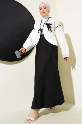 Pazarium - Fiyonk Broşlu Etekli İkili Takım Siyah