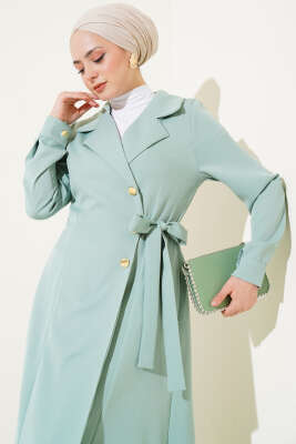 Pazarium - Kruvaze Yaka Yan Bağlamalı Kap Mint