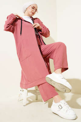 Pazarium - Omuz Apoletli Uzun Hırkalı Ayrobin İkili Takım Gül Kurusu