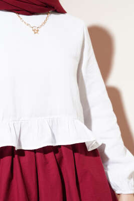 Fırfırlı Keten Bluz Beyaz - Thumbnail