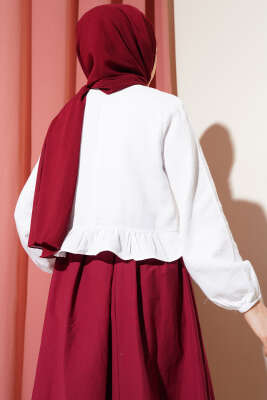 Fırfırlı Keten Bluz Beyaz - Thumbnail