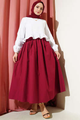 Fırfırlı Keten Bluz Beyaz - Thumbnail