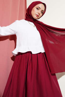 Fırfırlı Keten Bluz Beyaz - Thumbnail