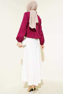 Fırfırlı Keten Bluz Vişne - Thumbnail